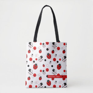 Simple Red, Black & White Ladybug Pattern Tote Bag