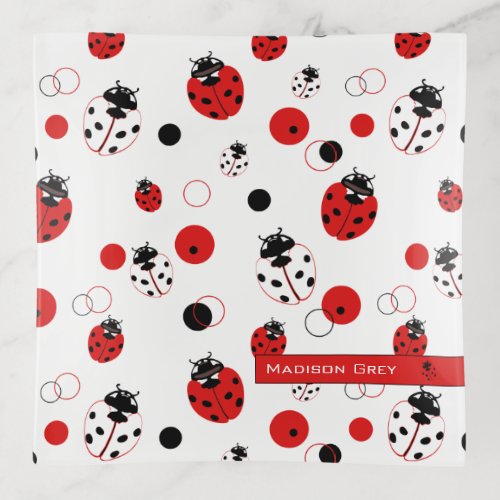 Simple Red Black  White Ladybug Pattern Trinket Tray