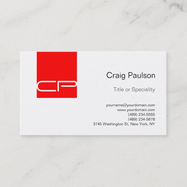 Simple Red Black White Monogram Business Card (Front)