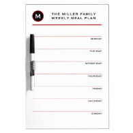Simple Red Black & White Monogram Family Meal Plan Dry Erase Board