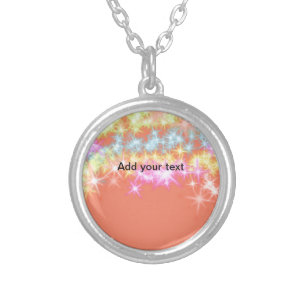Simple red blue green sparkle stars add your text silver plated necklace