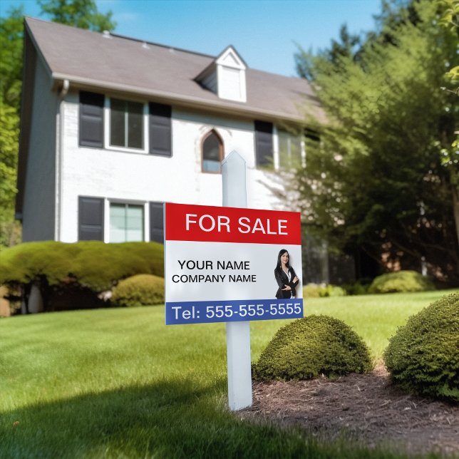 Simple Red Blue Photo For Sale Real Estate Sign (real estate for sale add business photo yard sign)