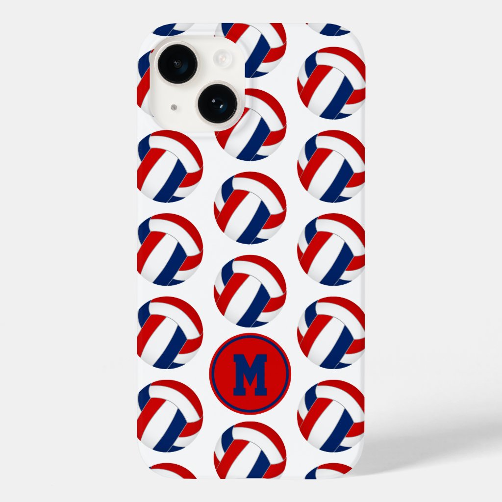 simple red blue volleyballs pattern monogrammed iphone case