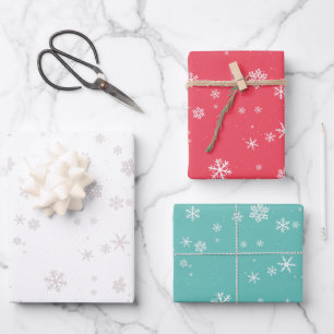 Simple Red Blue White Snowflake Christmas Holidays Wrapping Paper Sheets