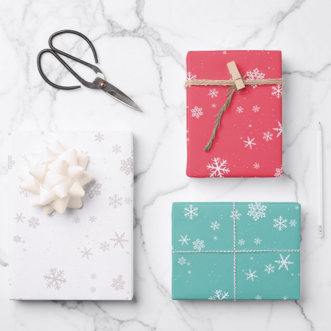 Simple Red Blue White Snowflake Christmas Holidays Wrapping Paper Sheets (Front)