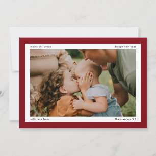 Simple Red Bold Border 2 Large Photos Holiday Card
