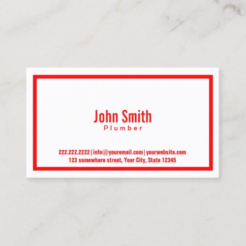Simple Red Border Plumbing Business Card
