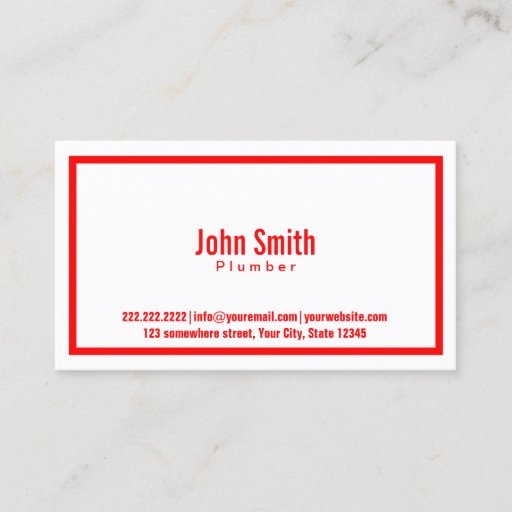 Customizable Simple Red Border Plumbing Business Card