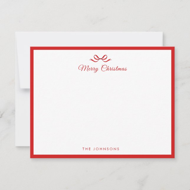 Simple Red Bow and border Christmas Thank You Card (Front)