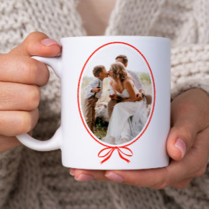Simple Red Bow Oval Photo Christmas Coffee Mug