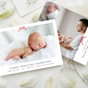 simple red bow photo christmas baby announcement