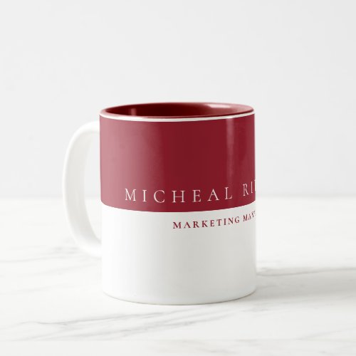 Simple Red Burgundy Custom monogram Name and Job Two_Tone Coffee Mug