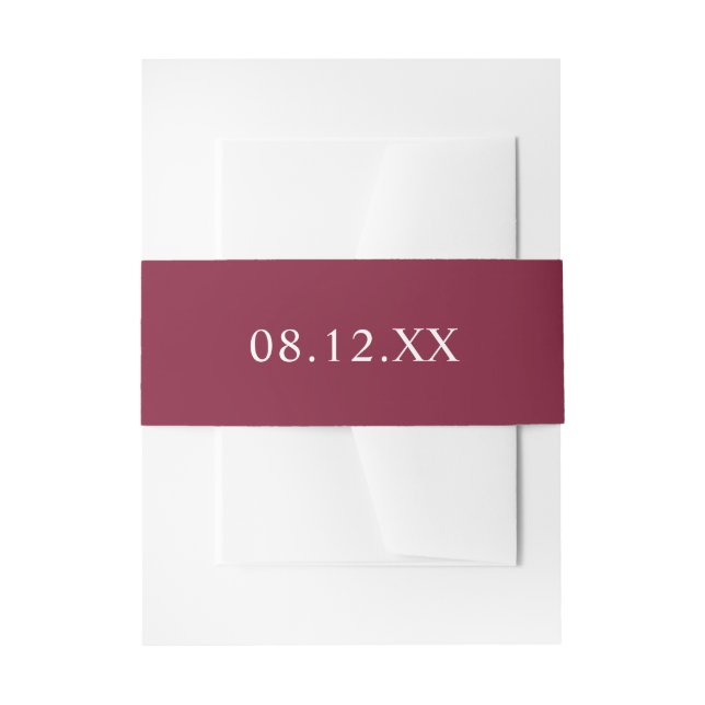 Simple Red Burgundy Date Wedding Invitation Belly Band (Front Example)