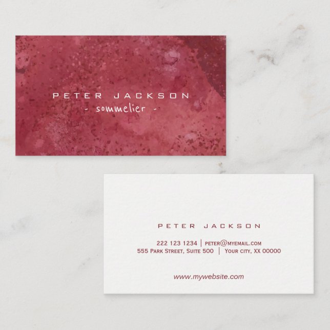 Simple red burgundy watercolor sommelier business card (Front/Back)