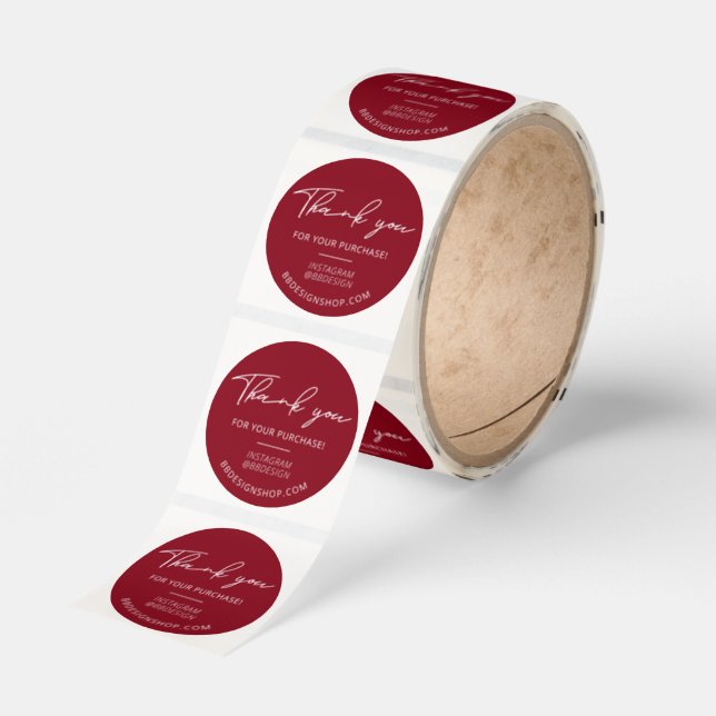 Simple Red Business Logo Custom Thank you Classic Round Sticker (Roll)