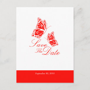 Simple Red Butterflies Save The Date Wedding Announcement Postcard