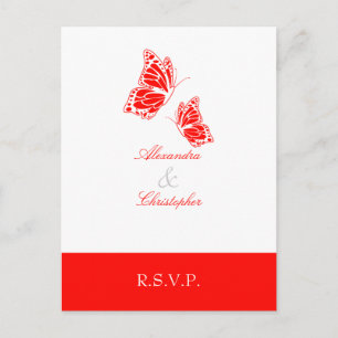 Simple Red Butterfly RSVP 2 Invitation Postcard
