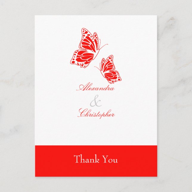 Simple Red Butterfly Thank You Postcard (Front)