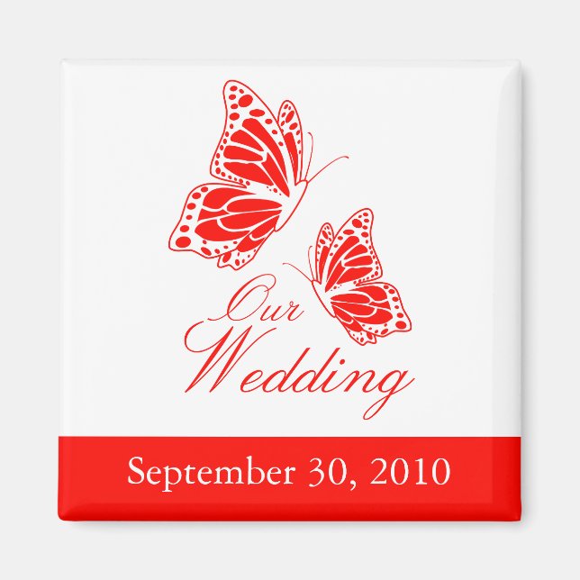 Simple Red Butterfly Wedding Announcement Magnet (Front)