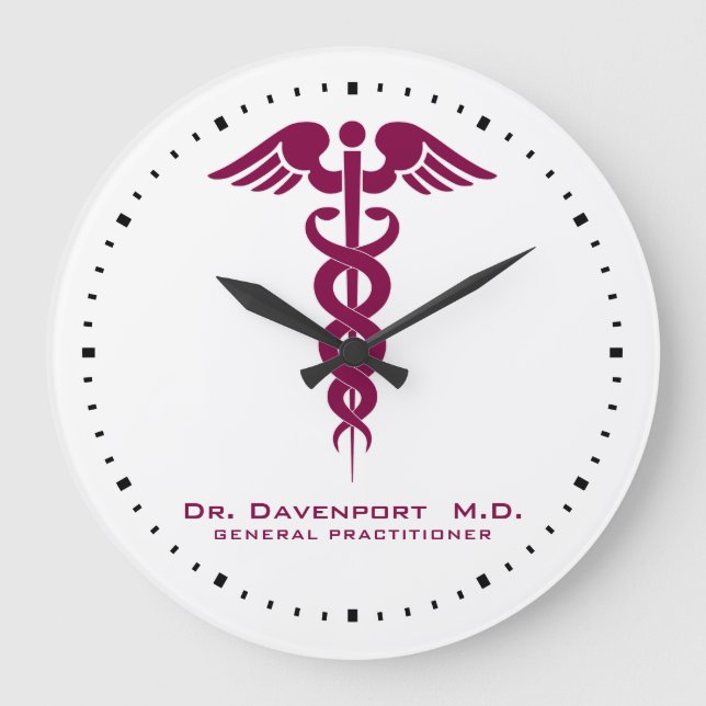Simple Red Caduceus Doctor's Office Large Clock (Front)