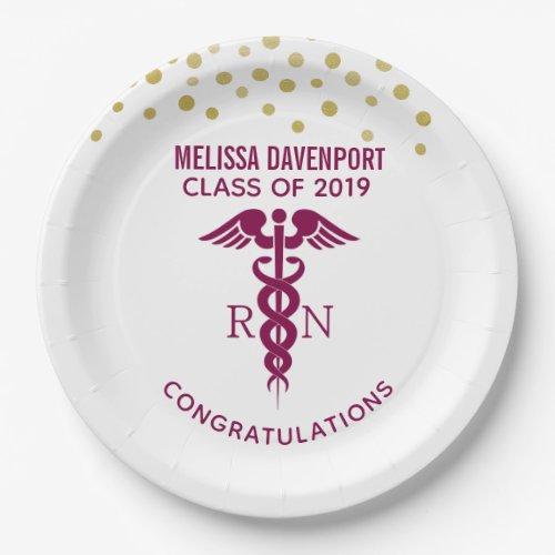 Simple Red Caduceus Nurse Graduate Congratulations Paper Plates