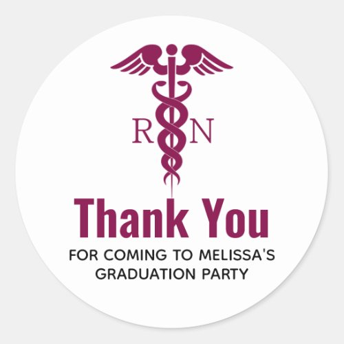 Simple Red Caduceus Nurse Graduate Thank You Classic Round Sticker