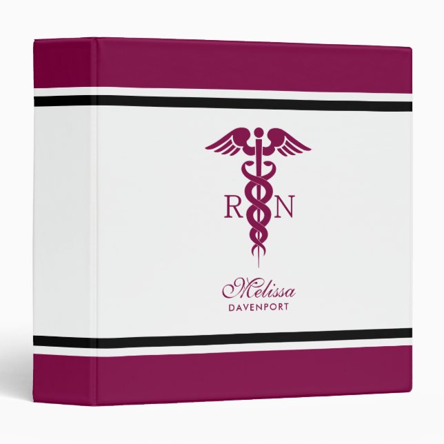 Simple Red Caduceus Nurse Medical Symbol 3 Ring Binder (Front/Spine)