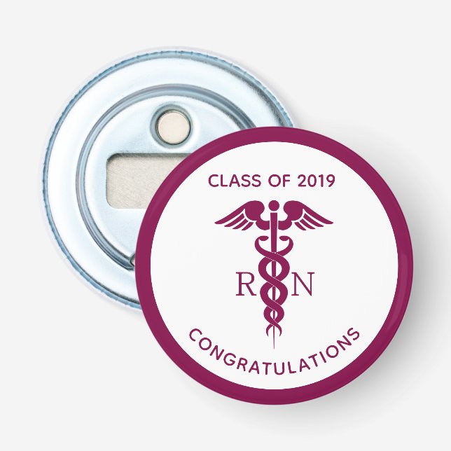 Simple Red Caduceus Nurse Medical Symbol Bottle Opener (Front)