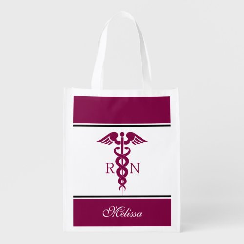 Simple Red Caduceus Nurse Medical Symbol Grocery Bag