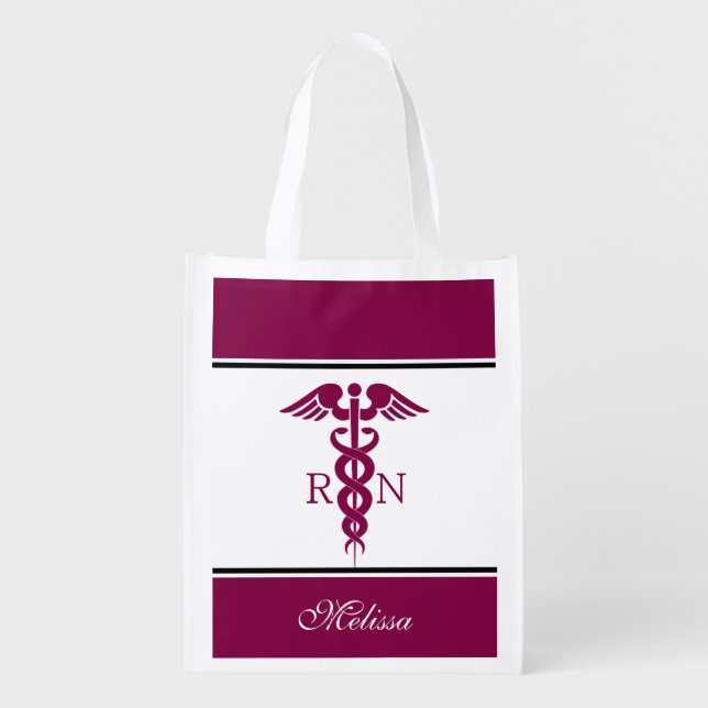 Simple Red Caduceus Nurse Medical Symbol Grocery Bag (Front)