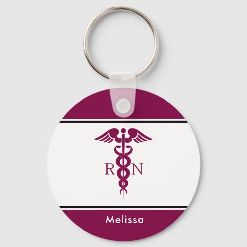 Simple Red Caduceus Nurse Medical Symbol Keychain