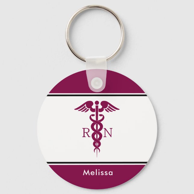 Simple Red Caduceus Nurse Medical Symbol Keychain (Front)