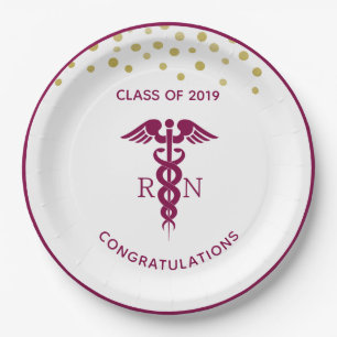 Simple Red Caduceus Nurse Medical Symbol Paper Plates