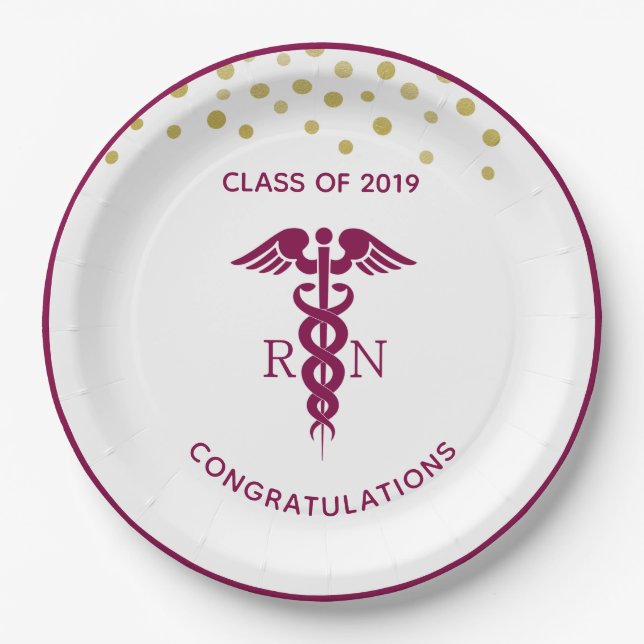 Simple Red Caduceus Nurse Medical Symbol Paper Plates (Front)