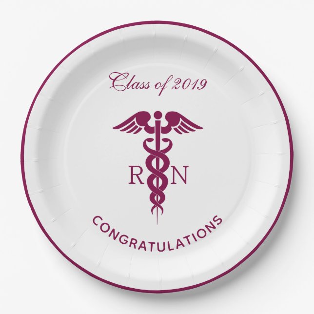 Simple Red Caduceus Nurse Medical Symbol Paper Plates (Front)