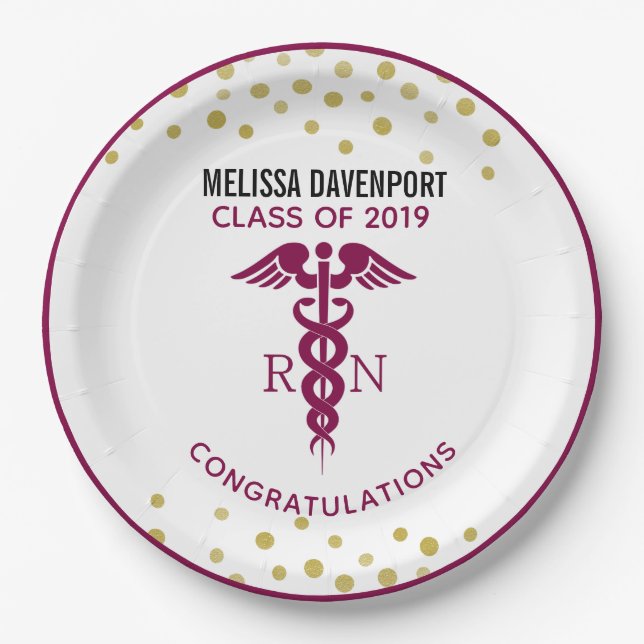 Simple Red Caduceus Nurse Medical Symbol Paper Plates (Front)