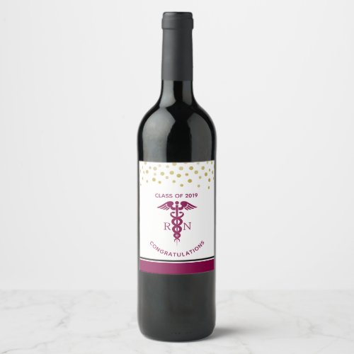 Simple Red Caduceus Nurse Medical Symbol Wine Label