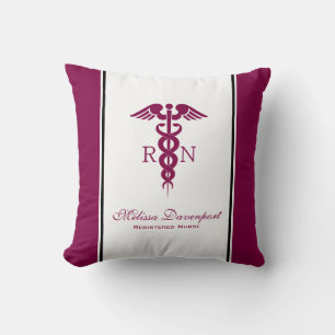 Simple Red Caduceus Nurse Throw Pillow