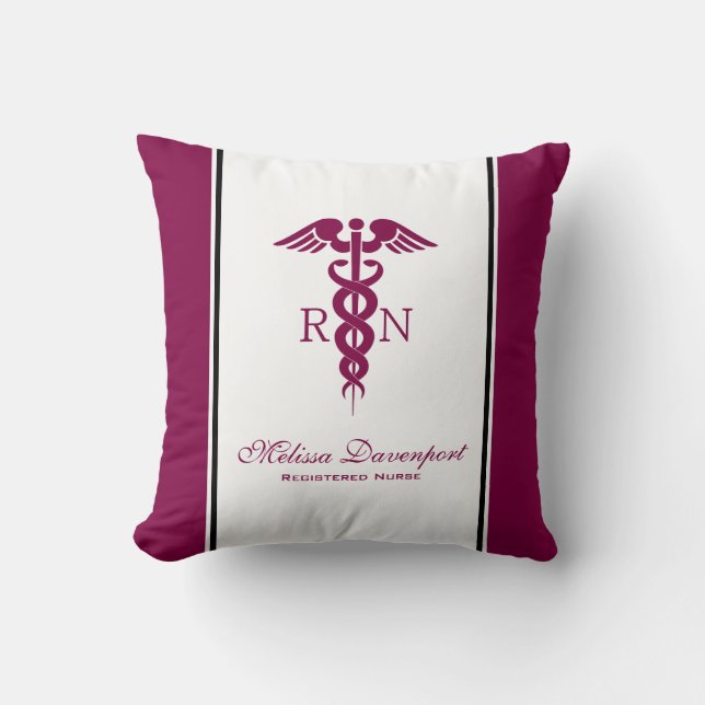 Simple Red Caduceus Nurse Throw Pillow (Front)