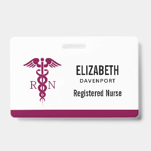 Simple Red Caduceus Registered Nurse RN Symbol Badge