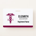 Simple Red Caduceus Registered Nurse RN Symbol Badge<br><div class="desc">Personalized name badge with a stylish red caduceus symbol with the letters R N on either side.  Reddish maroon border.</div>