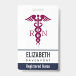 Simple Red Caduceus Registered Nurse RN Symbol Badge<br><div class="desc">Personalized name badge with a stylish red caduceus symbol with the letters R N on either side.</div>