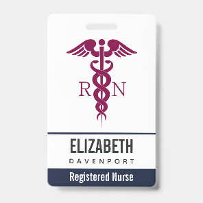 Simple Red Caduceus Registered Nurse RN Symbol Badge