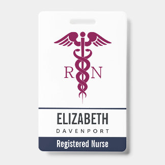 Simple Red Caduceus Registered Nurse RN Symbol Badge