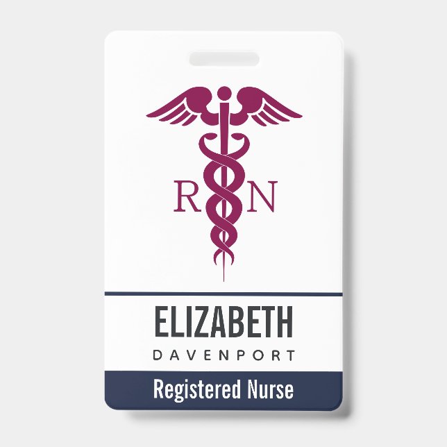 Simple Red Caduceus Registered Nurse RN Symbol Badge (Front)