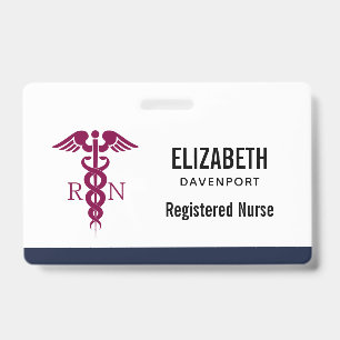 Simple Red Caduceus Registered Nurse RN Symbol Badge