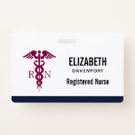 Simple Red Caduceus Registered Nurse RN Symbol Badge<br><div class="desc">Personalized name badge with a stylish red caduceus symbol with the letters R N on either side.</div>