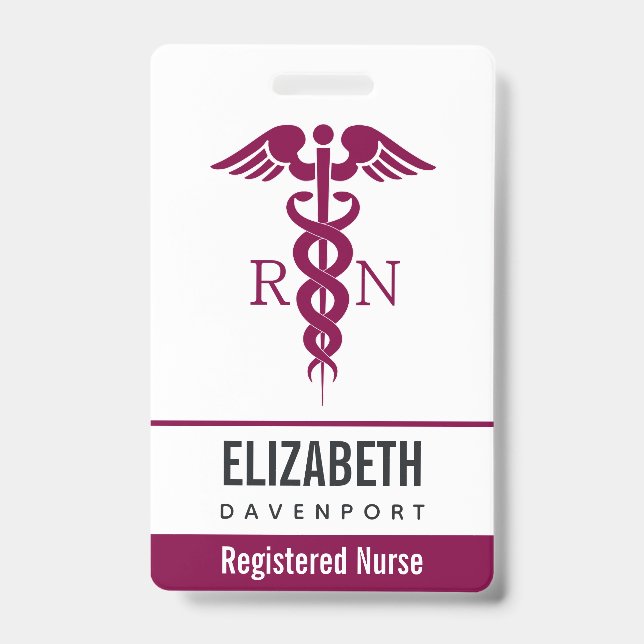 Simple Red Caduceus Registered Nurse RN Symbol Badge (Front)