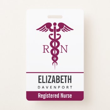 Simple Red Caduceus Registered Nurse Rn Symbol Badge by Mirribug at Zazzle