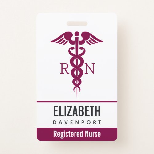 Simple Red Caduceus Registered Nurse RN Symbol Badge